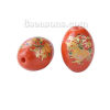 Picture of Glass Beads Oval Orange-red Flower Pattern About 14mm x 10mm, Hole: Approx 1mm, 10 PCs
