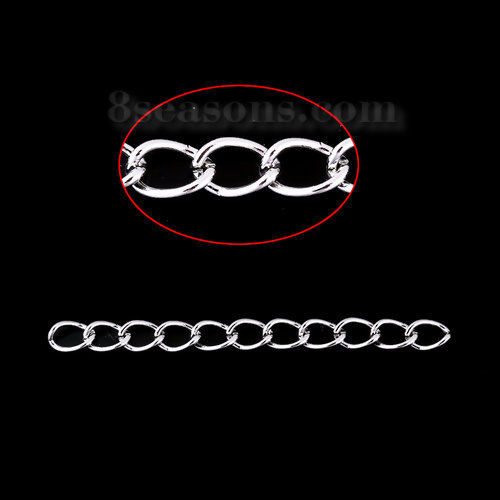 Picture of Iron Based Alloy Extender Chain For Jewelry Necklace Bracelet Silver Tone 5cm(2") long, 200 PCs