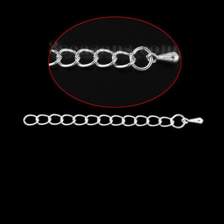 Iron Based Alloy Extender Chain For Jewelry Necklace Bracelet Silver Plated Drop 6cm(2 3/8") long, Usable Chain Length: 5cm, 50 PCs