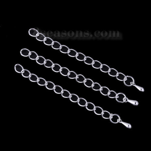 Picture of Iron Based Alloy Extender Chain For Jewelry Necklace Bracelet Silver Plated Drop 60mm(2 3/8") long, Usable Chain Length: 5cm, 10 PCs