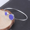 Imagen de 304 Acero Inoxidable Abierta Cuff Brazaletes Pulseras Tono de Plata Azul Ronda Elástico 18.3cm longitud, 1 Unidad