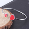 Imagen de 304 Acero Inoxidable Abierta Cuff Brazaletes Pulseras Tono de Plata Rojo Corazón Elástico 18cm longitud, 1 Unidad