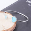 Imagen de 304 Acero Inoxidable Abierta Cuff Brazaletes Pulseras Tono de Plata Azul Cielo Corazón Elástico 18cm longitud, 1 Unidad