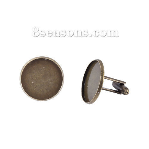 Picture of Brass Cuff Links Round Antique Bronze Rotatable Cabochon Settings (Fits 21mm Dia.) 26mm(1") x 23mm( 7/8"), 4 PCs                                                                                                                                              