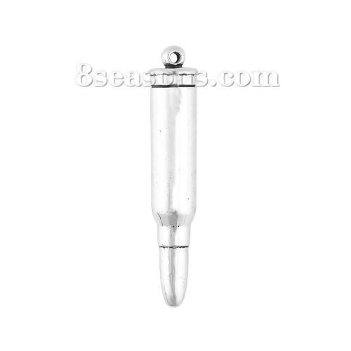 Imagen de Zamak Colgantes Bala Plata Antigua 50mm x 9mm, 5 Unidades