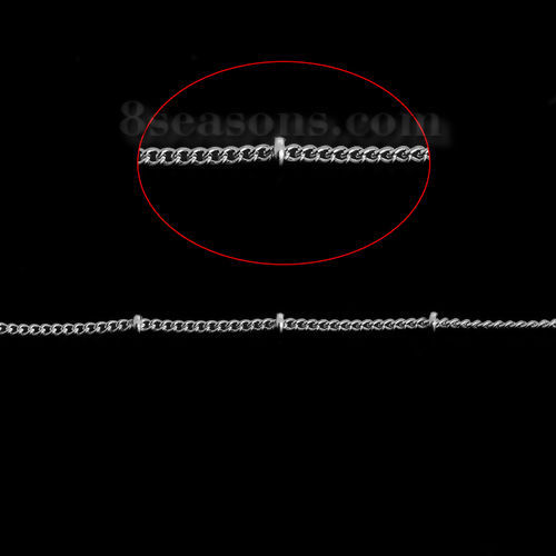 Picture of Brass Soldered Link Curb Chain Findings Silver Tone 2x1.5mm( 1/8" x1.5mm), 10 M                                                                                                                                                                               