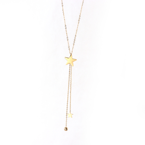 Imagen de 304 Acero Inoxidable Collares Chapado en Oro Estrellas de cinco puntos 42cm longitud, 1 Unidad