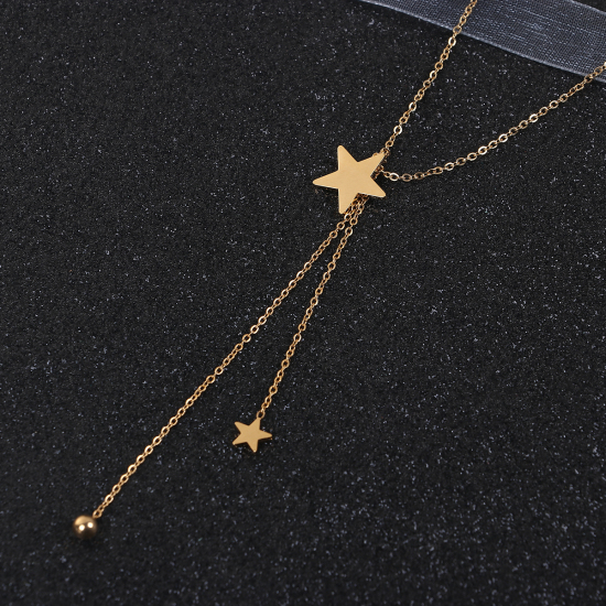 Imagen de 304 Acero Inoxidable Collares Chapado en Oro Estrellas de cinco puntos 42cm longitud, 1 Unidad