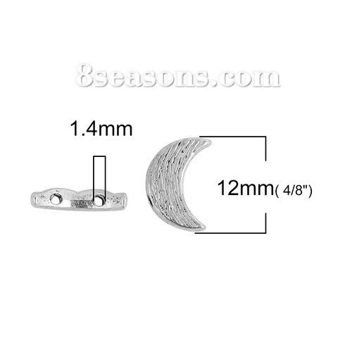 Immagine di Lega di Zinco Separatori Perline Due Fori Luna Argento Antico Circa 12mm x 8mm, Foro:Circa 1.4mm, 100 Pz