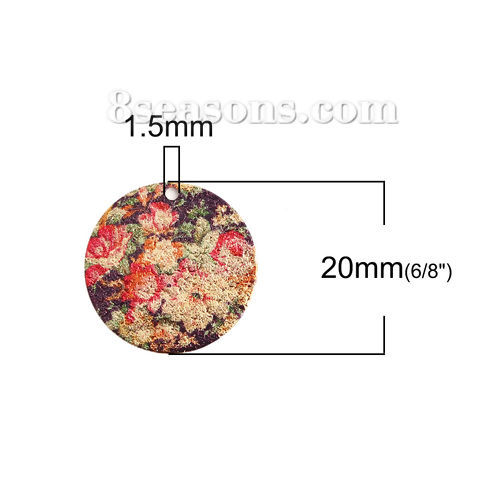 Picture of Brass Enamel Painting Charms Gold Plated Multicolor Round Flower Sparkledust 20mm Dia., 10 PCs                                                                                                                                                                