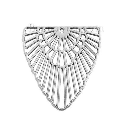 Image de Pendentifs Style Bohème en Alliage de Zinc Triangle Argent Vieilli 42mm x 40mm, 10 Pcs
