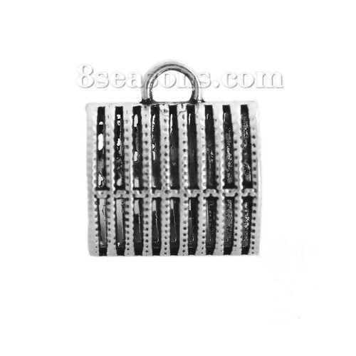 Picture of Zinc Based Alloy Bails For Wrap Scarf Cylinder Antique Silver Color Stripe Pattern 22mm( 7/8") x 19mm( 6/8"), 20 PCs