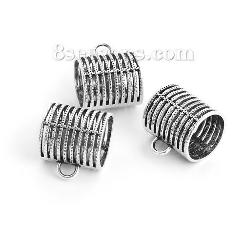 Picture of Zinc Based Alloy Bails For Wrap Scarf Cylinder Antique Silver Color Stripe Pattern 22mm( 7/8") x 19mm( 6/8"), 20 PCs