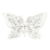 Picture of Iron Based Alloy Filigree Stamping Embellishments Butterfly Animal Silver Tone 39mm(1 4/8") x 26mm(1"), 100 PCs