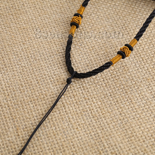 Bild von Terylen Geflochtene Schnur Halskette Schwarz Verstellbar 61.5cm - 46cm lang, 5 Strange