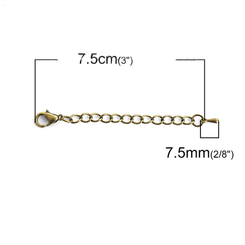 Picture of Iron Based Alloy Extender Chain For Jewelry Necklace Bracelet Antique Bronze Drop 7.5cm(3") long, Usable Chain Length: 5cm, 10 PCs