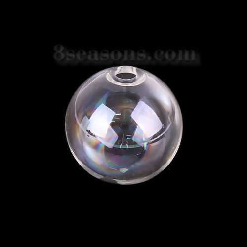 Picture of Transparent Glass Miniature Globe Bubble Bottle Vial For Earring Ring Necklace Single Hole Ball AB Color 12mm Dia., 4 PCs