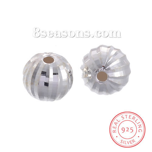 Picture of Sterling Silver Spacer Beads Watermelon Fruit Silver Stripe About 4mm( 1/8") Dia., Hole:Approx 1.2mm, 2 Grams (Approx 22 PCs)