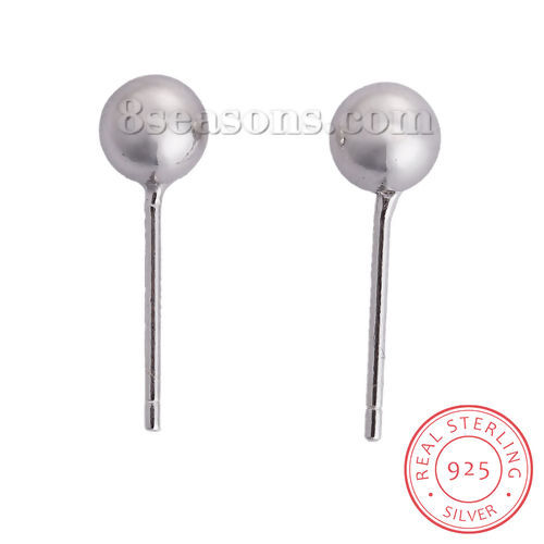 Bild von Sterling Silber Ohrring Ohrstecker Zubehör Rund Silbrig 14mm x 3mm, Drahtstärke: (20 gauge), 2 Gramm (ca. 16 Stück)