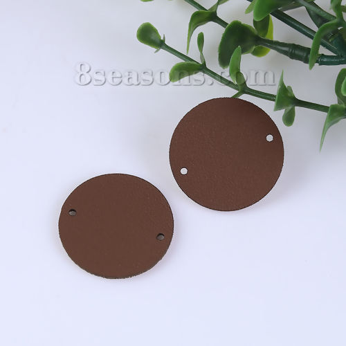 Picture of Faux Leather Connectors Round Brown 28mm Dia, 20 PCs