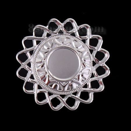 Picture of Iron Based Alloy Filigree Stamping Embellishments Flower Silver Tone Cabochon Settings (Fits 16mm Dia.) 50mm(2") x 50mm(2"), 40 PCs