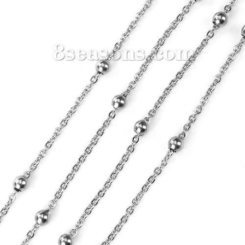 Picture of Stainless Steel Link Cable Chain Silver Tone 4mm( 1/8") Dia. 2x2mm( 1/8" x 1/8"), 3 M