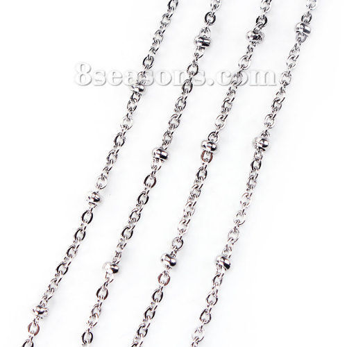 Picture of Stainless Steel Link Cable Chain Silver Tone 3mm( 1/8") Dia. 2x2mm( 1/8" x 1/8"), 10 M
