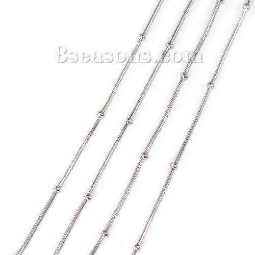 Picture of Stainless Steel Snake Chain Silver Tone 2mm( 1/8") Dia. 1mm, 3 M