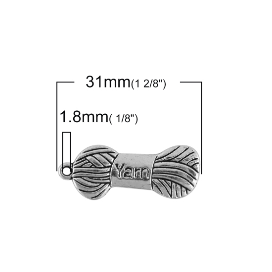 Image de Pendentifs en Alliage de Zinc Pelote de Laine Gravé Caractère Argent Vieilli 31mm x 12mm, 30 Pcs