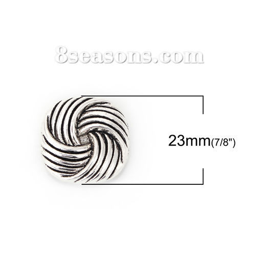 亜鉛合金 スペーサー ビーズ 糸の玉 銀古美 23mm x 23mm、 穴：約 1.9mm、 20 個 の画像
