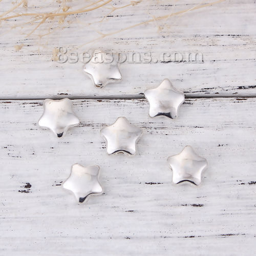 Immagine di Lega di Zinco Separatori Perline Stella a Cinque Punte Argento Placcato Circa 11mm x 10mm, Foro:Circa 1mm, 50 Pz