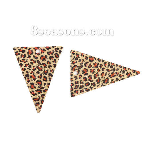 Picture of Brass Enamel Painting Charms Gold Plated Multicolor Triangle Leopard Print Sparkledust 25mm x 18mm, 10 PCs                                                                                                                                                    