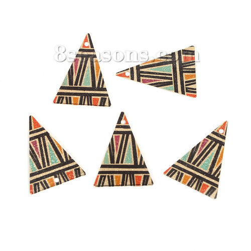 Picture of Brass Enamel Painting Charms Gold Plated Multicolor Triangle Sparkledust 25mm x 18mm, 10 PCs                                                                                                                                                                  