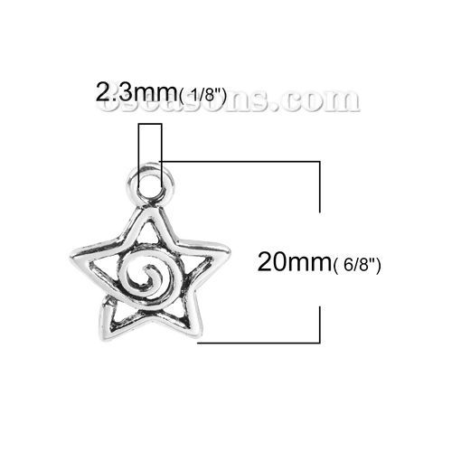 Immagine di Lega di Zinco Charms Stella a Cinque Punte Argento Antico 20mm x 17mm , 50 Pz