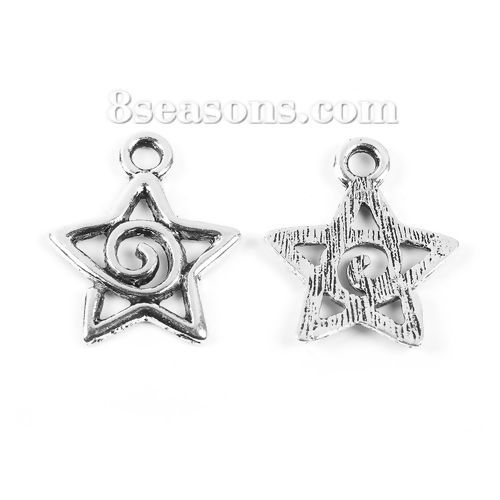 Immagine di Lega di Zinco Charms Stella a Cinque Punte Argento Antico 20mm x 17mm , 50 Pz