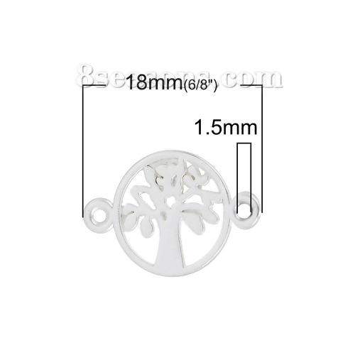 Bild von Zinklegierung Verbinder Rund Matt Silber mit Bäume Muster 18mm x 12mm, 10 Stück