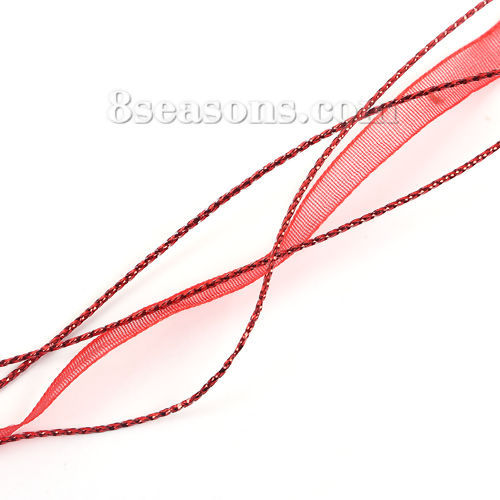 Picture of Organza Ribbon & Polyester Cord String Multilayer Layered Necklace Red 44cm(17 3/8") long, 10 PCs
