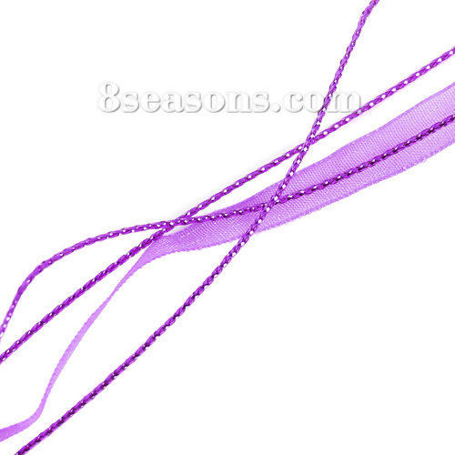 Picture of Organza Ribbon & Polyester Cord String Multilayer Layered Necklace Purple 44cm(17 3/8") long, 10 PCs