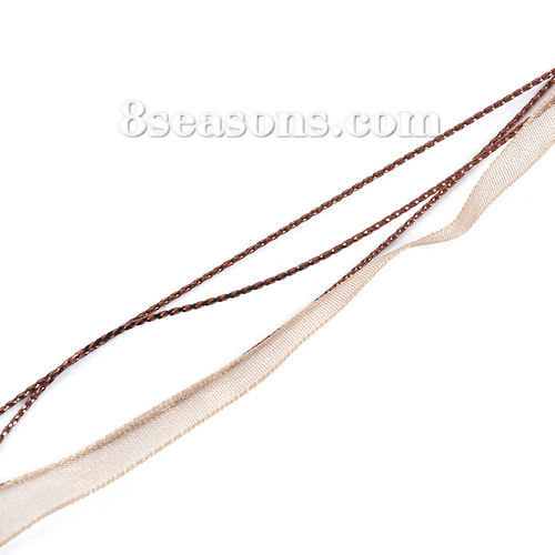 Picture of Organza Ribbon & Polyester Cord String Multilayer Layered Necklace Coffee 44cm(17 3/8") long, 10 PCs