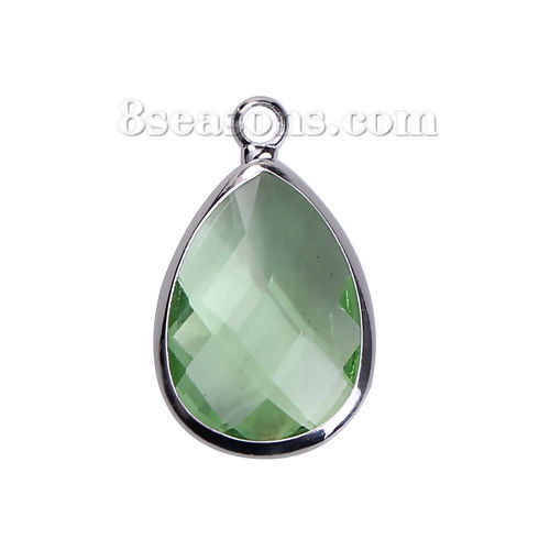 Picture of Copper & Glass Charms Drop Light Green Faceted 22mm( 7/8") x 14mm( 4/8"), 5 PCs