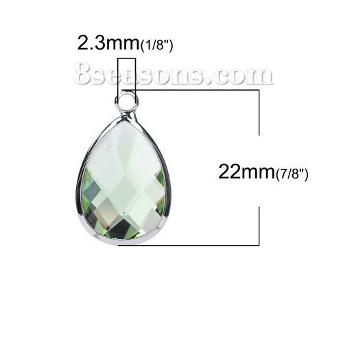 Picture of Brass & Glass Charms Drop Light Green Faceted 22mm( 7/8") x 14mm( 4/8"), 5 PCs