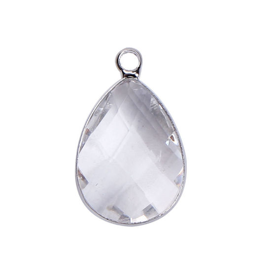 Picture of Brass & Glass Charms Drop Light Green Faceted 22mm( 7/8") x 14mm( 4/8"), 5 PCs