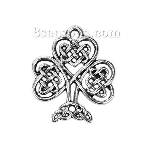 Picture of Zinc Based Alloy Charms Tree Antique Silver Color Chinese Knot 23mm( 7/8") x 19mm( 6/8"), 50 PCs