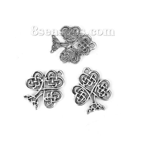 Picture of Zinc Based Alloy Charms Tree Antique Silver Color Chinese Knot 23mm( 7/8") x 19mm( 6/8"), 50 PCs