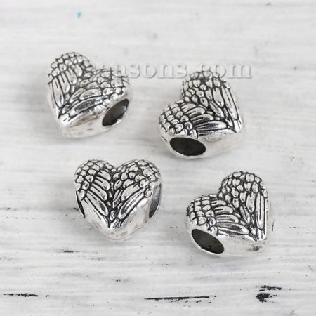 Zamak Cuentas Corazón Plata Antigua 12mm x 11mm, Agujero: Aprox 4.4mm, 20 Unidades