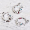 Imagen de Zamak Galaxia Colgantes Charms Luna Media Tono de Plata Gato Azul Zafiro Rhinestone 20mm x 16mm, 20 Unidades