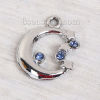 Picture of Zinc Based Alloy Charms Half Moon Silver Tone Star Blue Rhinestone 17mm( 5/8") x 15mm( 5/8"), 20 PCs