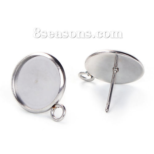 304 ステンレス鋼 イヤリング 円形 シルバートーン ( 台座付 12mm に適応) ループ付き　18mm x 14mm、 20 個” の画像