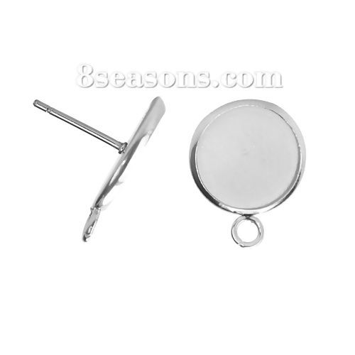304 ステンレス鋼 イヤリング 円形 シルバートーン ( 台座付 12mm に適応) ループ付き　18mm x 14mm、 20 個” の画像