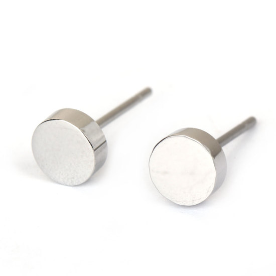 Immagine di 304 Acciaio Inossidabile Orecchini a Perno Tono Argento Tondo 5mm Dia., Posta / Filo Dimensione: (21 misura), 1 Paio
